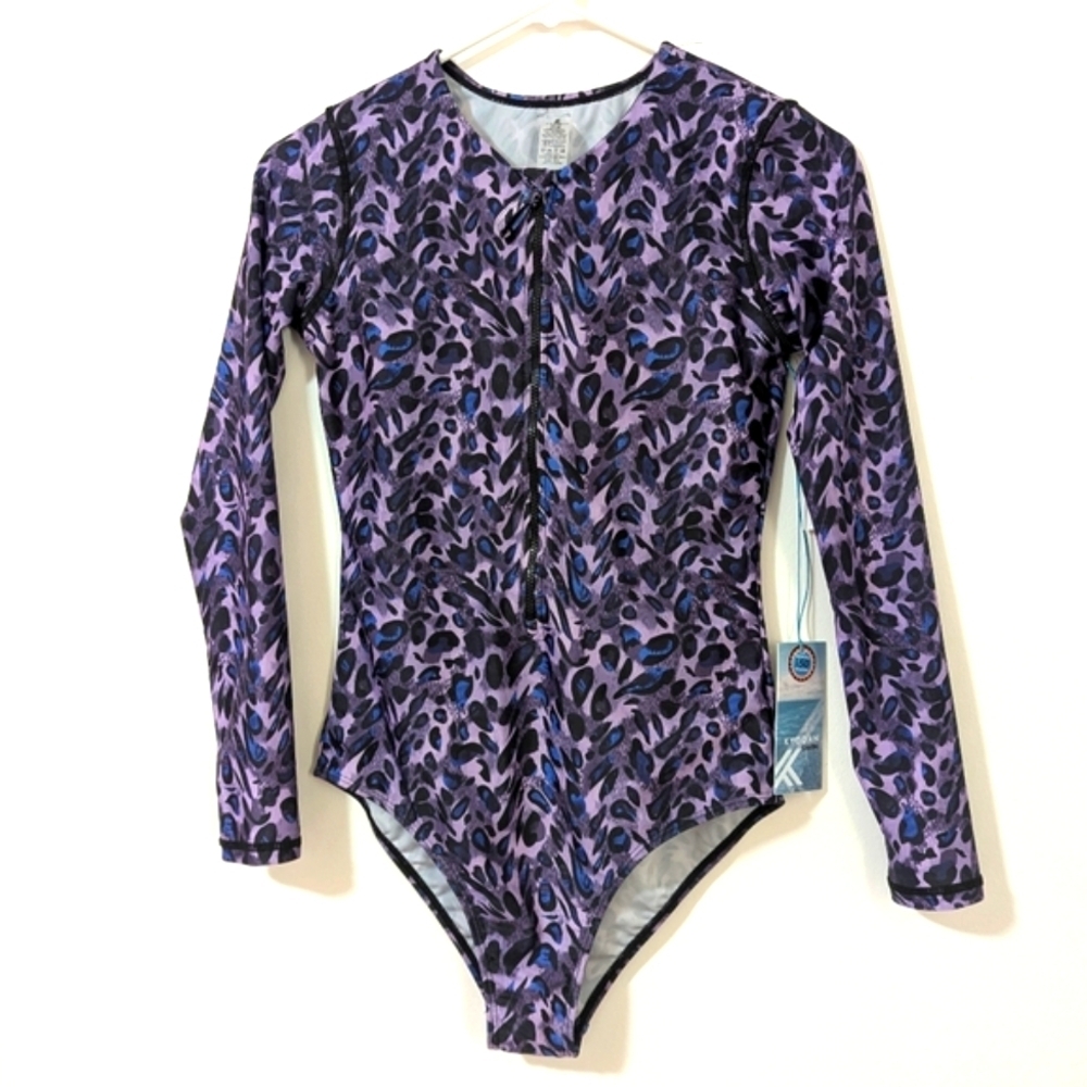 Kyodan Swim Purple and Black Long Sleeve Rashguard Ladies Swimsuit Size S